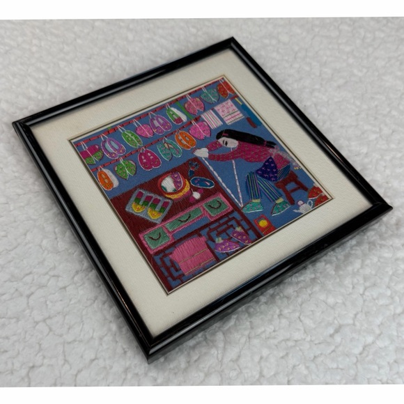 Small Framed Colorful Embroidered Shoemaker Wall Art - Picture 5 of 9